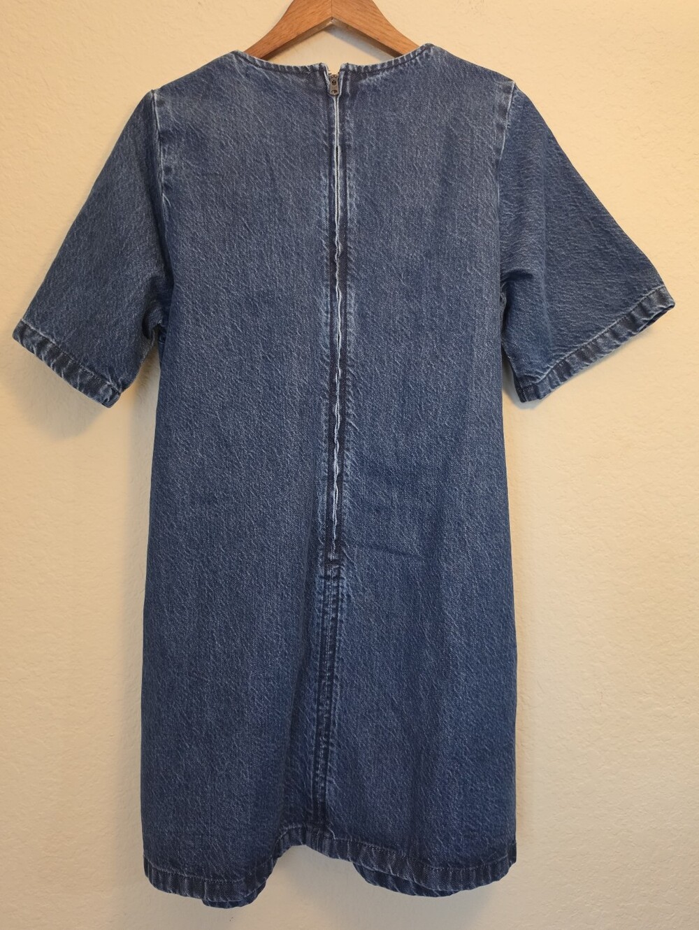Abercrombie & Fitch Denim Shift Dress Womens Medium Dark Wash Classic 90s Retro - Picture 8 of 9